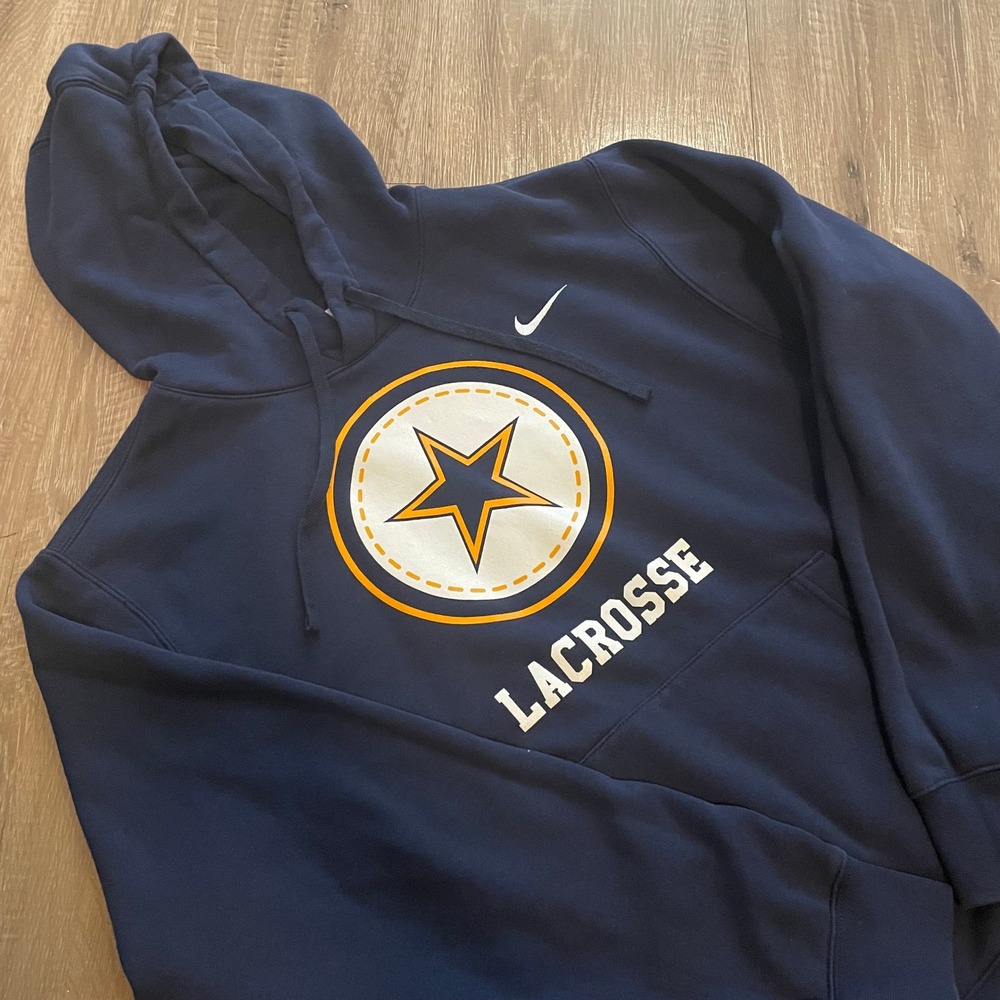 Nike Mens Lacrosse Hoodie Size Large Navy Blue Cotton Blend Pullover Sweatshirt